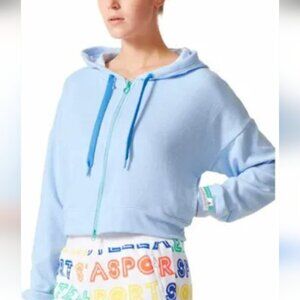 STELLA MCCARTNEY X ADIDAS | Stellasport Cropped Hoodie Sweatshirt Blue Sz MEDIUM
